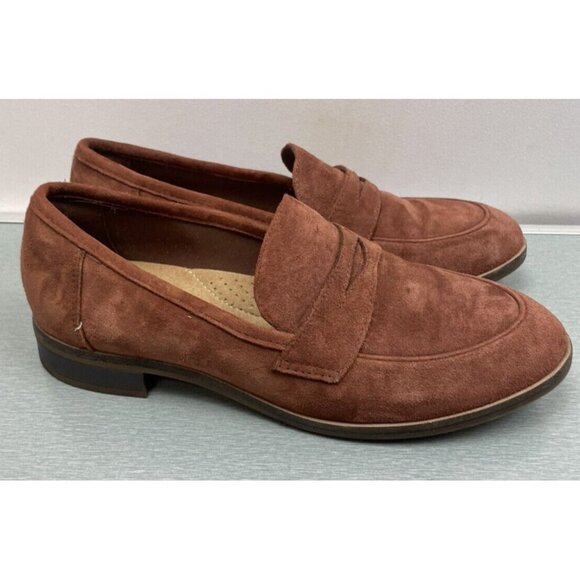 WOMEN'S Clarks Ultimate Comfort Brown Suede Penny Loafers Size 6.5 Flats Shoes - Picture 2 of 15